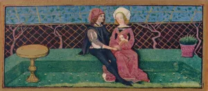 Faithful Prints: April - lovers in a garden, 15th century, (1939). Creator: Robinet Testard