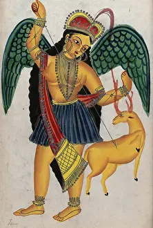 Kalighat Prints: Apsara with pet deer. Creator: Unknown