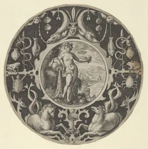 Passe Gallery: Aqua in a Decorative Border with Sea Creatures, from a Series of Circular Designs w
