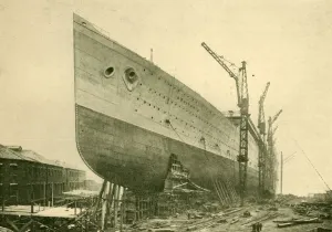 Graving Dock Prints: The Aquitania on the Stocks, c1930. Creator: John Brown & Company