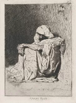 An Arabic man seated on the ground, head partly covered, 1860-62. Creator: Mariano Jose Maria Bernardo Fortuny y Carbo