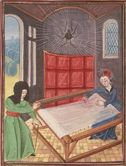 Athene Prints: Arachne at her loom, visited by Athena disguised as an old woman