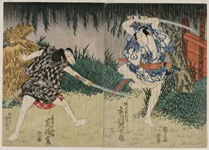 Arashi Rikan II as Kizu Kansuke; Ichikawa Ebijuro II as Horiguchi Manzaemon, 1829