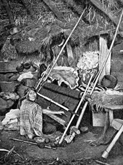 Sheepskin Gallery: Araucanian woman weaving, Chile, 1922