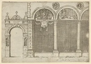 Archbishops Palace Prints: The arcade of the palace of the Archbishop of Bologna with temporary decorations for