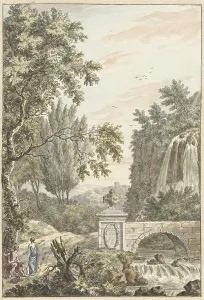 Arcadian Prints: Arcadian forest landscape with a waterfall