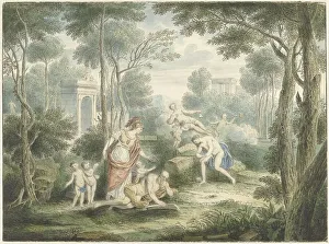 Athene Prints: Arcadian landscape with Athena crowning an old man