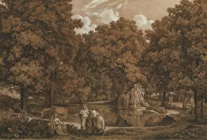 Images Dated 23rd September 2020: Arcadian Landscape with Three Figures at a Lake, 1792. Creator: Johann Christian Reinhart