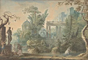 Gerard Gallery: Arcadian Landscape with several Figures and a Statue of Apollo, 18th century