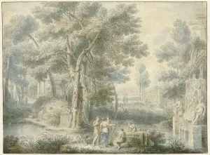 Arcadian Prints: Arcadian landscape, with a fountain on the right, 1743. Creator: Louis Fabritius Dubourg