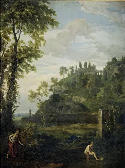 Arcadian Prints: Arcadian Landscape with Salmacis and Hermaphroditus, 1680-1726. Creator: Johannes Glauber