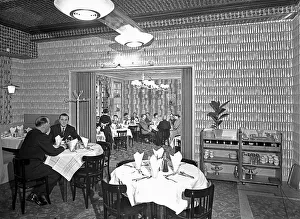 Barnsley Prints: The Arcadian Restaurant with Art Deco wall covering, Barnsley Co-op, South Yorkshire, 1956