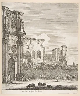 Arch of Constantine and Colosseum with sheep grazing in foreground, from Six large views