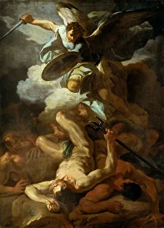 Michael Prints: The Archangel Michael defeating Lucifer, 1750. Creator: Giaquinto, Corrado (1703-1766)