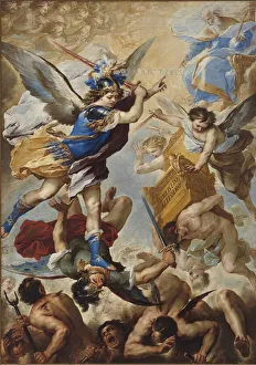 Michael Prints: Archangel Michael defeats the rebel angels, 1657. Creator: Giordano, Luca (1632-1705)