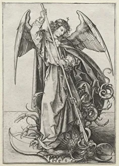 Martin Schongauer German Prints: The Archangel Michael Piercing the Dragon, c. 1475. Creator: Martin Schongauer (German, c