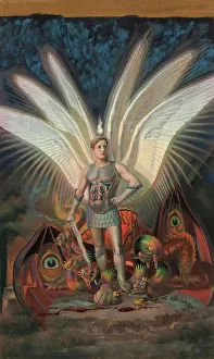 Archangel Michael Slaying the Dragon Print, 1906. Art Prints