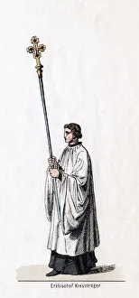Archbishops cross-carrier, costume design for Shakespeares play, Henry VIII, 19th century