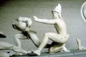 Images Dated 1st August 2005: Archer and warrior from the West Pediment of the Temple of Aphaia, Aegina, Greece, c500 - 480 BC