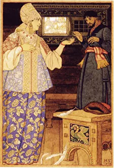 Ivan Yakovlevich 1876 1942 Prints: Archers Wife and Andrey the Archer, 1919. Artist: Bilibin, Ivan Yakovlevich (1876-1942)