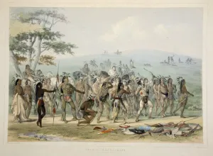 Archery of the Mandans, pub. 1845 (colour lithograph). Creator: George Catlin (1796 - 1872) Archery of the Mandans, pub. 1845 (colour lithograph). Creator: George Catlin (1796 - 1872)