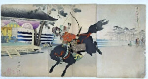 Popular Gallery: Archery at the samurai in the gardens of Chiyoda No Onmote-Yabusame Jyoran, popular card, 1897