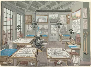 Draft Prints: Architects Drafting Room, 1884, 1935 / 1942. Creator: Perkins Harnly