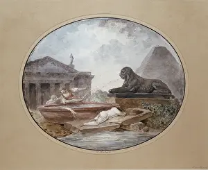 Reclining Prints: Architectural Capriccio, 1801. Creator: Hubert Robert
