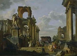 Farnese Hercules Gallery: Architectural Capriccio of the Roman Forum with Philosophers and Soldiers among Ancient Ruins