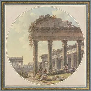 Columns Prints: Architectural capriccio: Temple ruin and figures. Creator: Victor Jean Nicolle