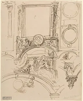 Interiors Prints: Architectural Details for a Wall Decoration with Empress Maria Theresia Embracing