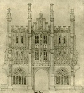 Plans Prints: Architectural drawing: East front, 1833-1834, (1906). Creator: AWN Pugin