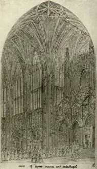 Organ Gallery: Architectural drawing: view of organ screen and antichapel, 1833-1834, (1906). Creator: AWN Pugin