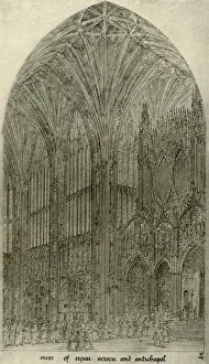 Victorian Gothic Prints: Architectural drawing: view of organ screen and antichapel