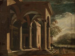Vestibule Prints: Architectural fantasy, palace in landscape. Creator: Ottavio Viviani