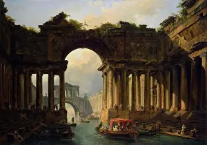 Passenger Prints: Architectural Landscape with a Canal, 1783. Creator: Hubert Robert