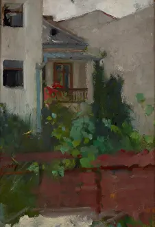 Backyard Prints: Architectural Landscape-View of a Yard-two-sided painting, c1885. Creator: Olga Boznanska