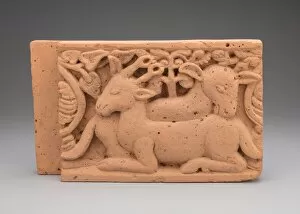 Architectural Panel with Deer, 14th / 15th century. Creator: Unknown