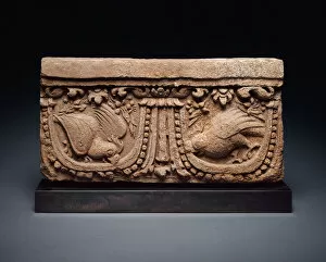 Parrot Collection: Architectural Panel with Parrots, 9th / 10th century. Creator: Unknown