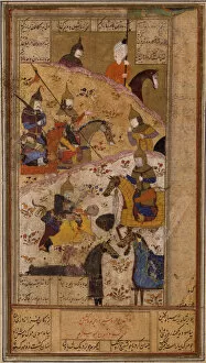 Ardashir murders the King Artabanus V of Parthia (Manuscript illumination), 16th century