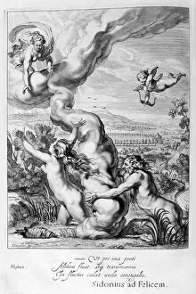 Love Story Gallery: Arethusa Pursued by Alpheus and Turned into a Fountain, 1655. Artist: Michel de Marolles