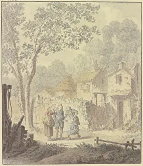 1760s Prints: Argument scene with a country lady on the village street