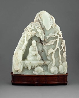 Quing Dynasty Prints: Arhat seated in cave (reverse side has pagoda)