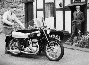 Sidecar Prints: An Ariel VB 600cc with a sidecar, 1956