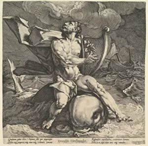 Tragedy Collection: Arion on a Dolphin, ca. 1599. Creators: Cornelis Cornelisz van Haarlem, Jan Muller