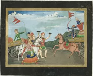 Bow And Arrow Collection: Arjuna Slays Karna, Page from a Mahabharata Series, c. 19th century. Creator: Unknown