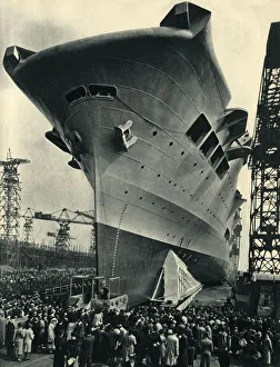 Docks Prints: The Ark is Launched on Merseyside, 13th April, 1937, (1942). Creator: Unknown