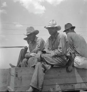 Sharecropper Prints: Arkansas sharecroppers going home, near Blytheville... 1936. Creator: Dorothea Lange
