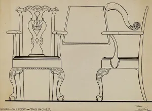 Woodcarving Prints: Armchair, c. 1936. Creator: Rolland Livingstone