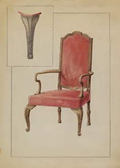 Woodcarving Prints: Armchair, c. 1936. Creator: Simon Weiss